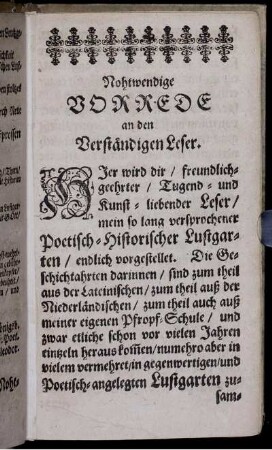 Nohtwendige Vorrede an den Verständigen Leser