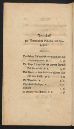 Verzeichniß der sämmtlichen Gedichte des Verfassers: