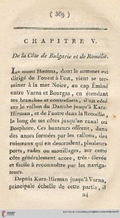 Chapitre V: De la Côte de Bulgarie et de Romélie