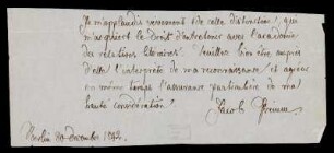Brief von Jacob Grimm an Unbekannt