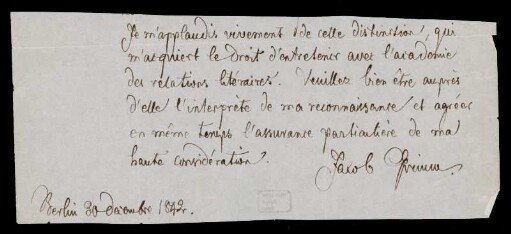 Brief von Jacob Grimm an Unbekannt