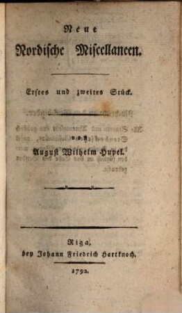 Neue nordische Miscellaneen. 1/2. 1792