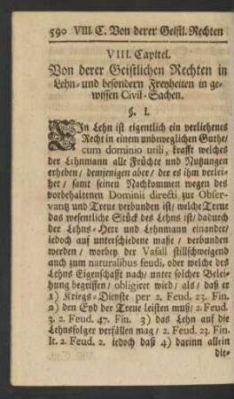 VIII. Capitel. VOn derer Geistlichen Rechten in Lehn- und besondern Freyheiten ...