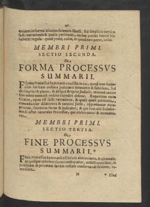 Sectio Tertia De Fine Processus Summarii.