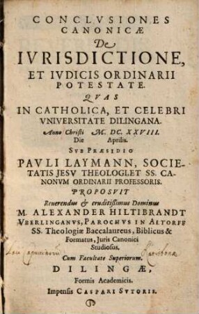 Conclvsiones Canonicae De Ivrisdictione Et Ivdicis Ordinarii Potestate