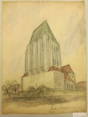 [Kirche mit monumentaler Turmanlage sowie zwei Portalen]