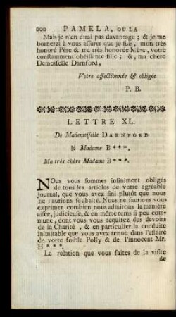 Lettre XL. De Mademoiselle Darnford la Madame B***, Ma très chère Madame B***.