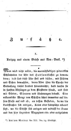 Zusätze: - 1. Auszug aus einem Briefe aus Neu-York.