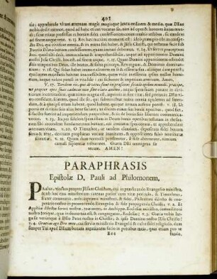 Paraphrasis Epistolæ D. Pauli ad Philomonem.