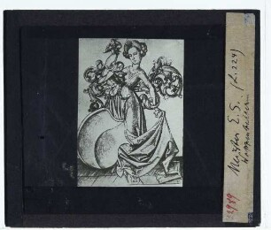 Meister E. S., Dame mit Helm und Schild der Familie v. Bettwingen (L. 224) (Stich)