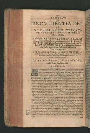 IN TRACTATUM DE PROVIDENTIA et Predestinatione Dei. PRAEFATIO