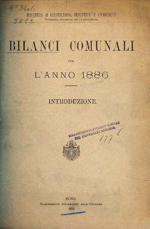 Bilanci comunali : per l'anno .... 1886 (1888)
