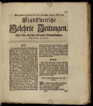 Num. XLI. Freytags, den 21. Maji 1745 - Num. XLX. Dienstags, den 21. Junii 1745