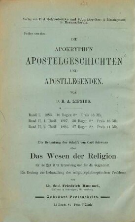Die apokryphen Apostelgeschichten und Apostellegenden : ein Beitrag zur altchristlichen Literaturgeschichte, [3]. Ergänzungsheft