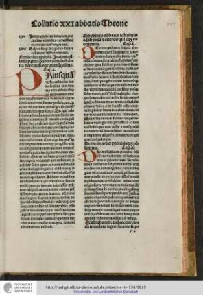 Priusquam verba collationis huius habita cum summo viro abbate Theona incipiamus evolvere, necessarium reor...