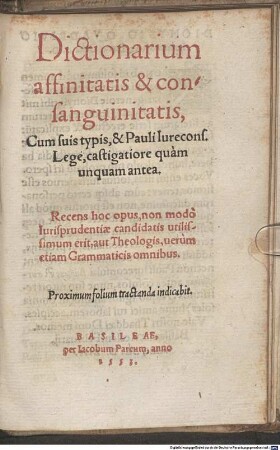 Dictionarium affinitatis et Consanguinitatis
