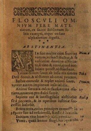 Flores Bibliae Sive Loci Commvnes Omnium ferè materiaru[m] : ex veteri ac nouo Testamento excerpti, Atque alphabetico ordine digesti, nuncq[ue] demum castigati