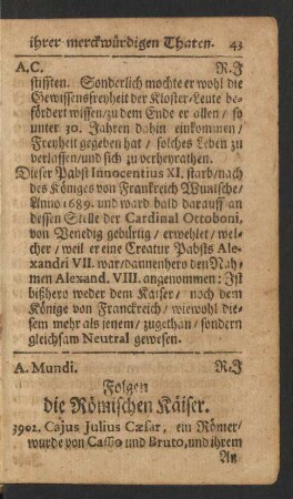 Folgen die Römischen Käiser.