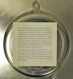 Zinnteller mit bergmännischen Figuren, alchemistische und astronomischen Symbolen