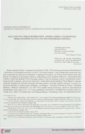 33: Nieuchwytny obraz Rembrandta : Georga Simmla filozoficzna próba interpretacji "œuvre" holenderskiego mistrza