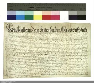 Bestätigung durch Adalbert [von Schleifras], Abt von Fulda, der Stiftung eines Theologiestudiums am Jesuitenkolleg