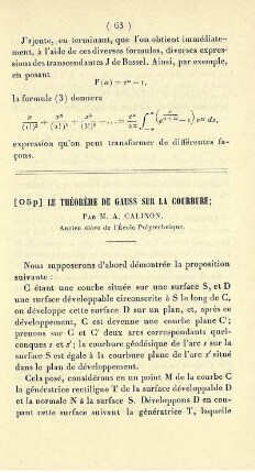 Le théorème de Gauss sur la courbure.
