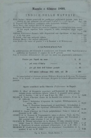 Indice delle materie. Condizioni.