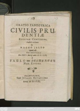Oratio Panegyrica Civilis Prudentiae Elogium Continens