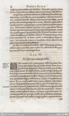 CAP. VI. De Castrorum commoditatibus.