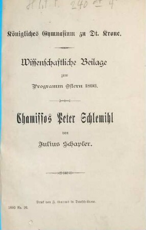 Chamissos Peter Schlemihl