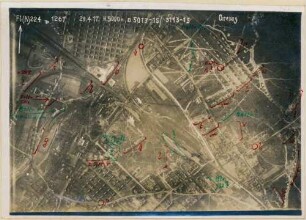 Foto vermuteter feindlicher Batterie-Stellungen bei Grenay (Luftbild)