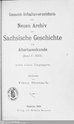 1835/1904(1904),Index: Neues Archiv für sächsische Geschichte