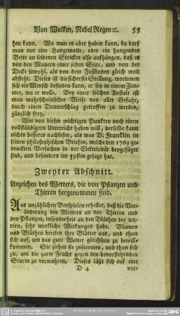 Zweyter Abschnitt. Anzeichen des Wetters, die von Pflanzen und Thieren hergenommen sind