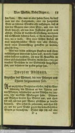 Zweyter Abschnitt. Anzeichen des Wetters, die von Pflanzen und Thieren hergenommen sind