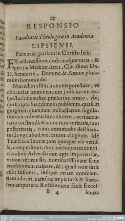 Responsio Facultatis Theologicae in Academia Lipsiensi