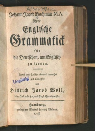 Neue Englische Grammatick für die Deutschen, um Englisch zu lernen