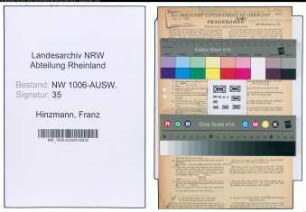 Entnazifizierung Franz Hinzmann , geb. 09.11.1902 (Zollsekretaer)