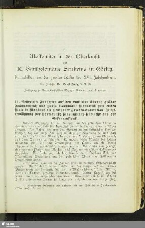 Moskowiter in der Oberlausitz und M. Bartholomäus Scultetus in Görlitz : Kulturbilder aus der zweiten Hälfte des XVI. Jahrhunderts ; (Fortsetzung)