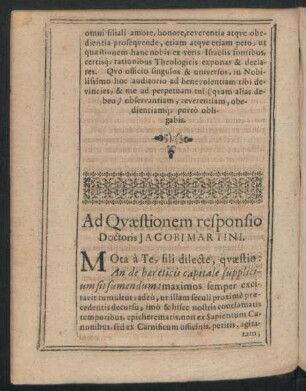 Ad Quaestionem responsio Doctoris Jacobi Martini.