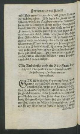 Wie Andolosia umb ein Edle Fraw bulet/ und ir tausendt Cronen schencket/ wie sie in betroge/ und im ein andere zulegt.