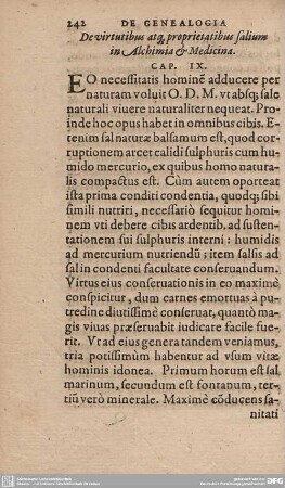 De virtutibus atque proprietatibus salium in Alchimis et Medicina. Cap. IX.