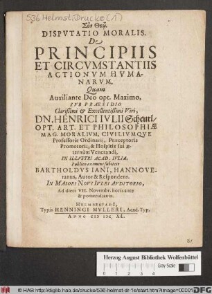Disputatio Moralis. De Principiis Et Circumstantiis Actionum Humanarum