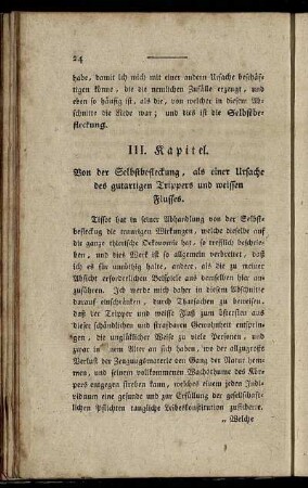 III. Kapitel. Von der Selbstbefleckung, als einer Ursache des gutartigen Trippers und weissen Flusses.