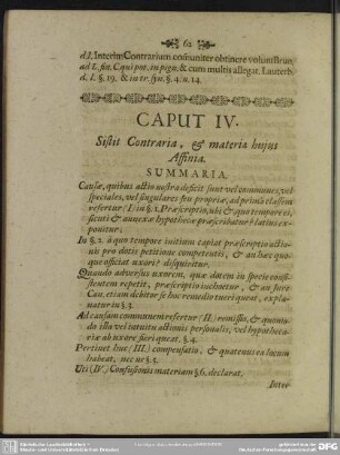 Caput IV. Sistit Contraria, & materiae huius Affinia