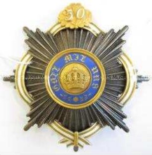 Königlich Preußischer Kronenorden, Bruststern 1. Klasse mit Jubiläumszahl und Emailband des Roten Adlerordens, Königreich Preußen