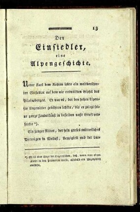 Der Einsiedler eine Alpengeschichte.
