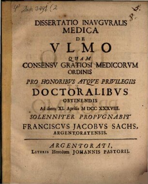 Dissertatio Inavgvralis Medica De Vlmo