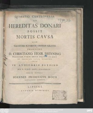 Qvaestio Controversa An Hereditas Donari Possit Mortis Cavsa