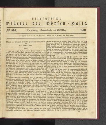 No 592. Hamburg. Sonnabend, den 26. März. 1831.