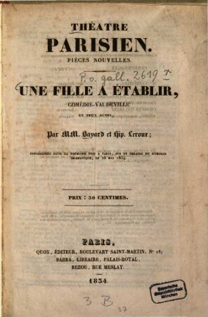 Une fille à établir : comédie-vaudeville en deux actes